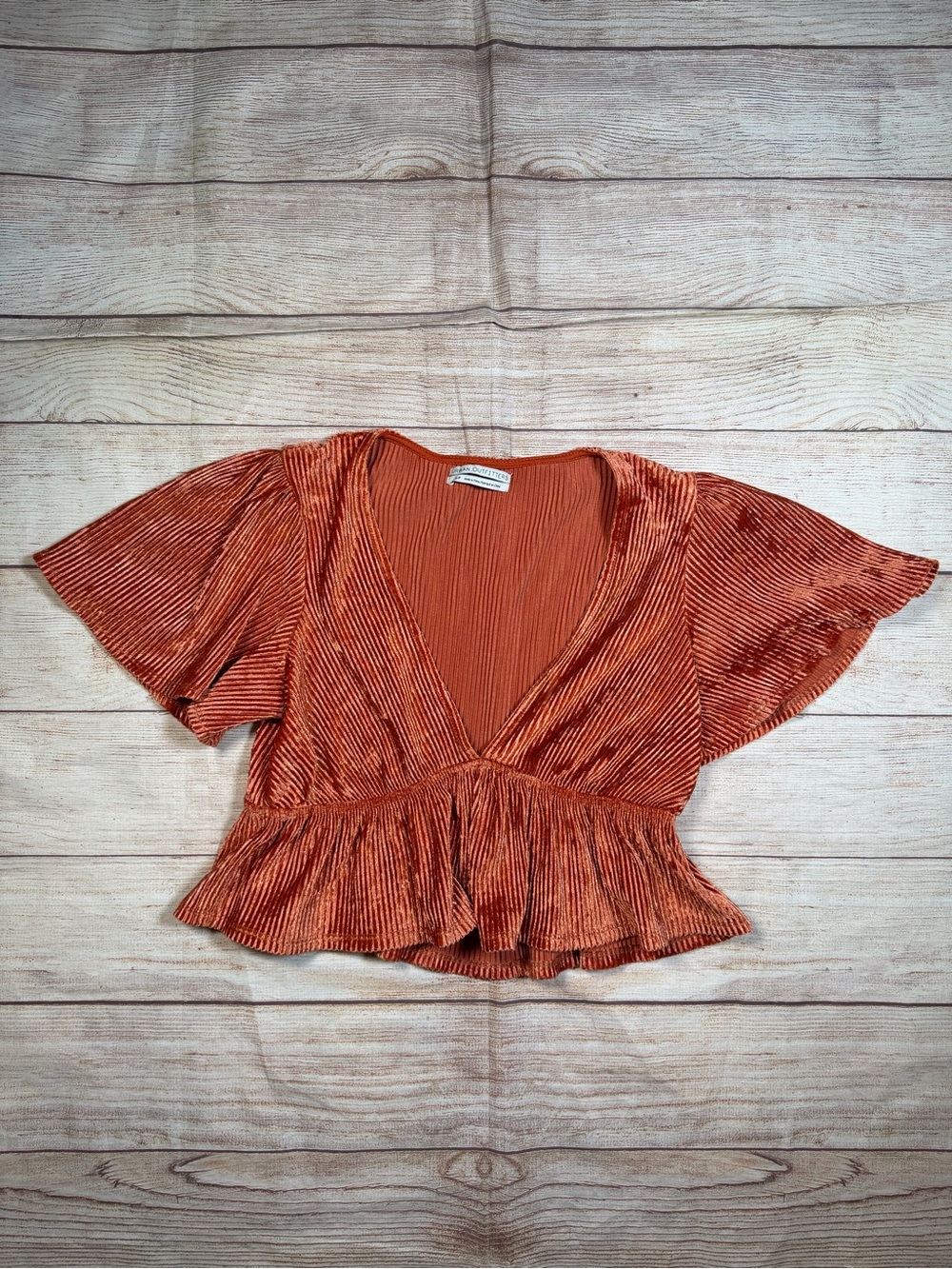 Urban Outfitters Rust Orange Velvet Ruffle Peplum Top